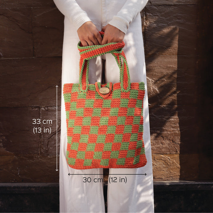 Handmade Crochet Checkered Tote Bag