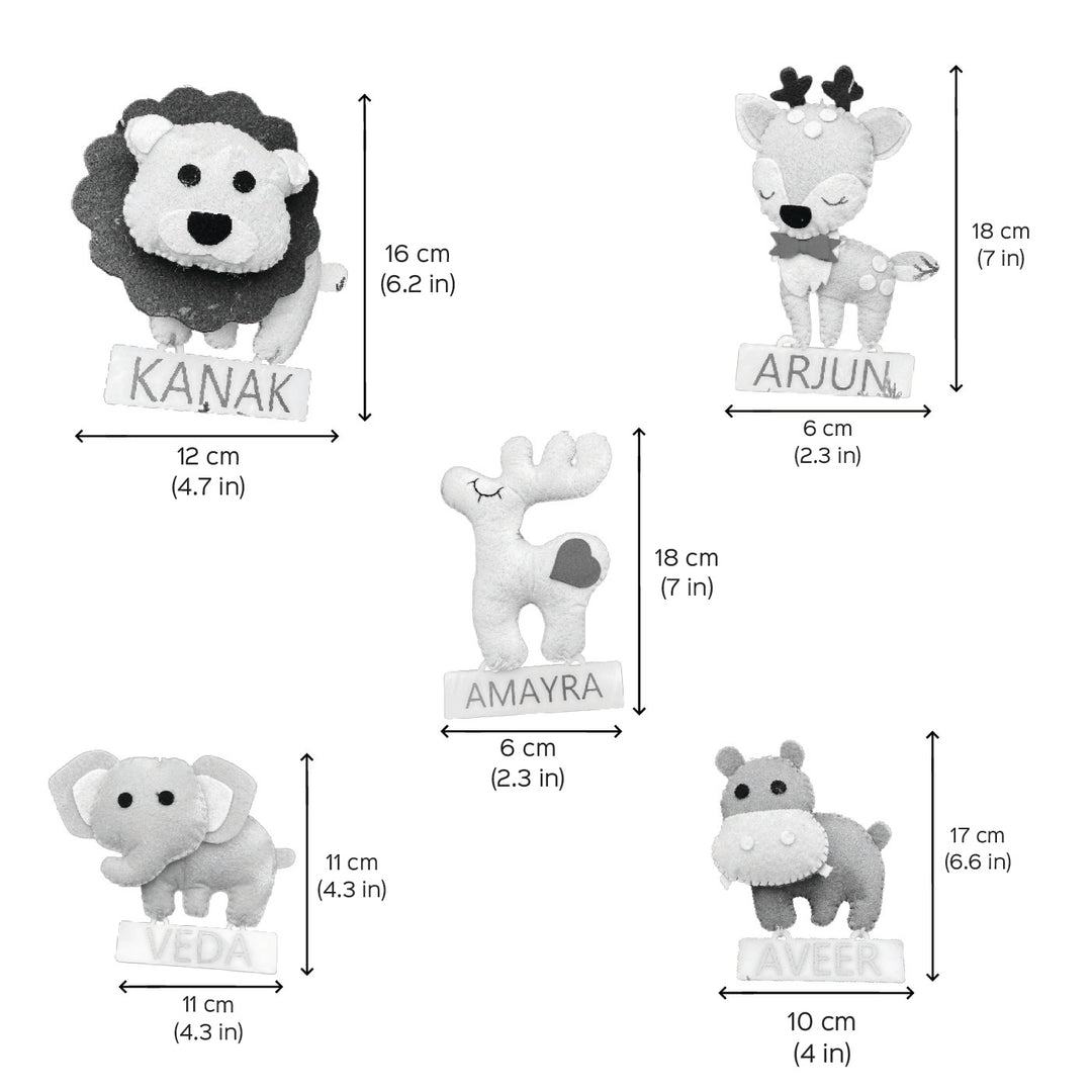 Personalized Assorted Animal Theme Kids Felt Ornaments | Set Of 5