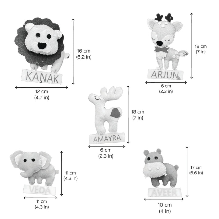 Personalized Assorted Animal Theme Kids Felt Ornaments | Set Of 5