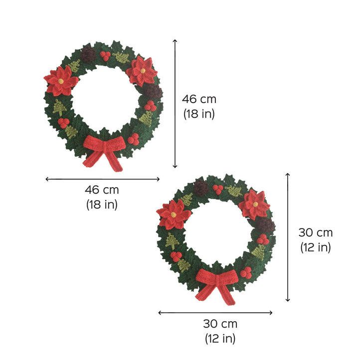 Handmade Green & Red Crochet Wreath For Christmas Door Decoration