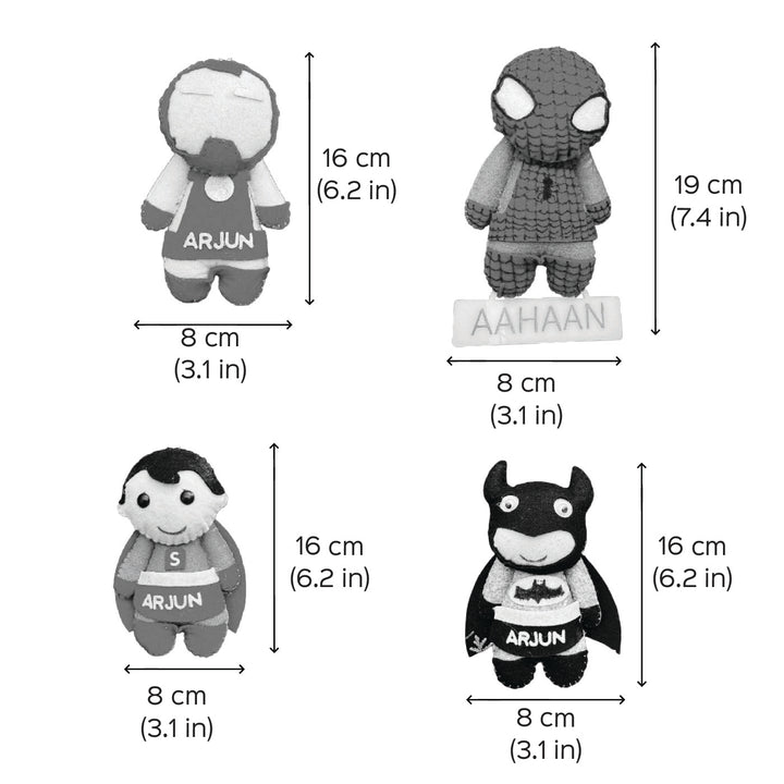 Personalized Assorted Superhero Theme Kids Felt Ornaments | Set Of 4