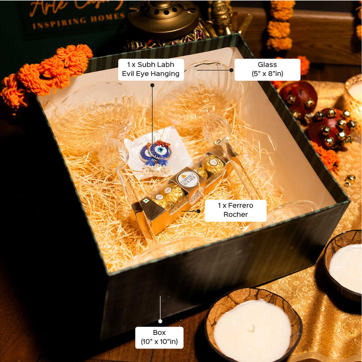 Premium Glass Glow Delight Diwali Glass Gift Hamper | Set Of 4