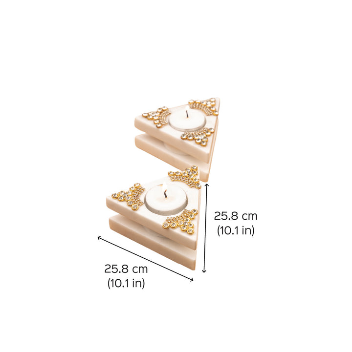 Handmade Decorative Triangular Marble Tealight Holder | Set Of 2