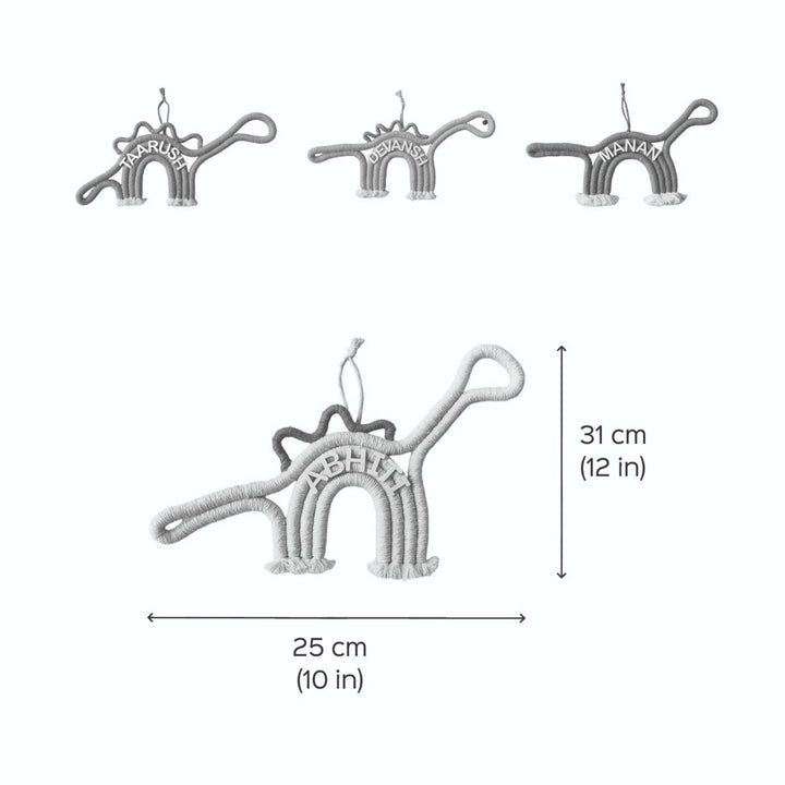 Personalized Handmade Macrame Dinosaur Kids Name Plate With 3D Letters