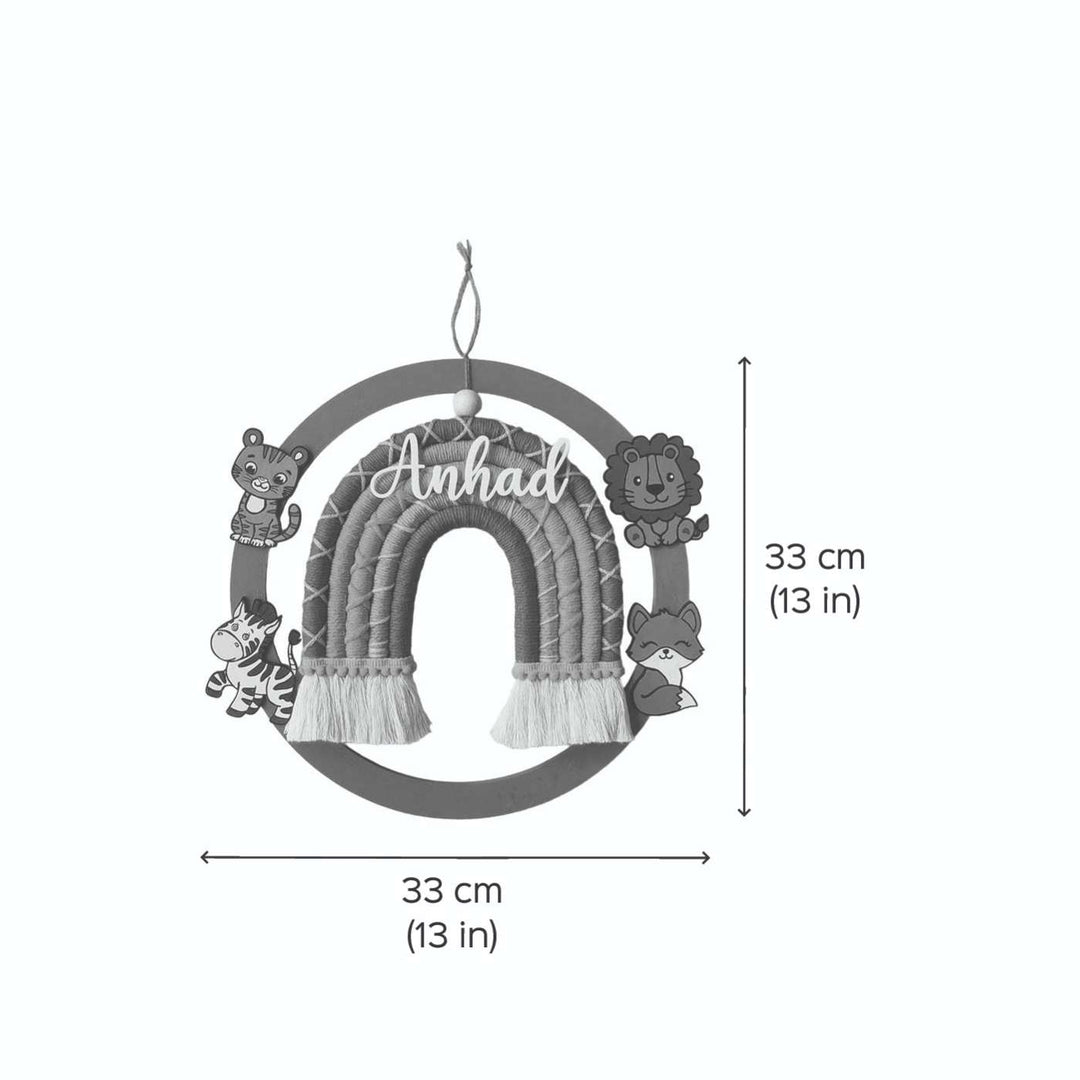 Personalized Handmade Macrame Jungle Ring & Rainbow Kids Name Plate With 3D Letters