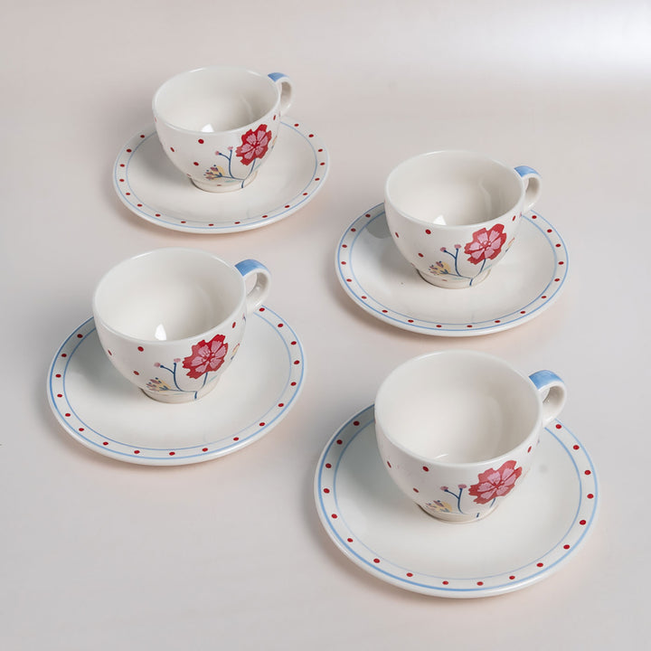 Handpainted Arunya Ceramic Teacup & Saucer | Set Of 8