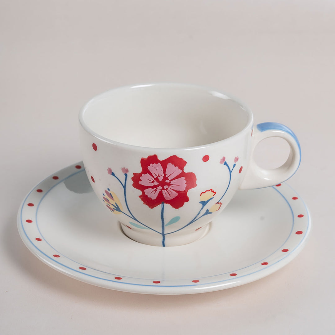 Handpainted Arunya Ceramic Teacup & Saucer | Set Of 8