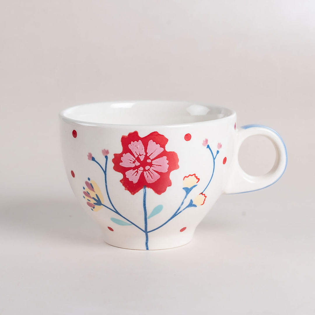 Handpainted Arunya Ceramic Teacup & Saucer | Set Of 8