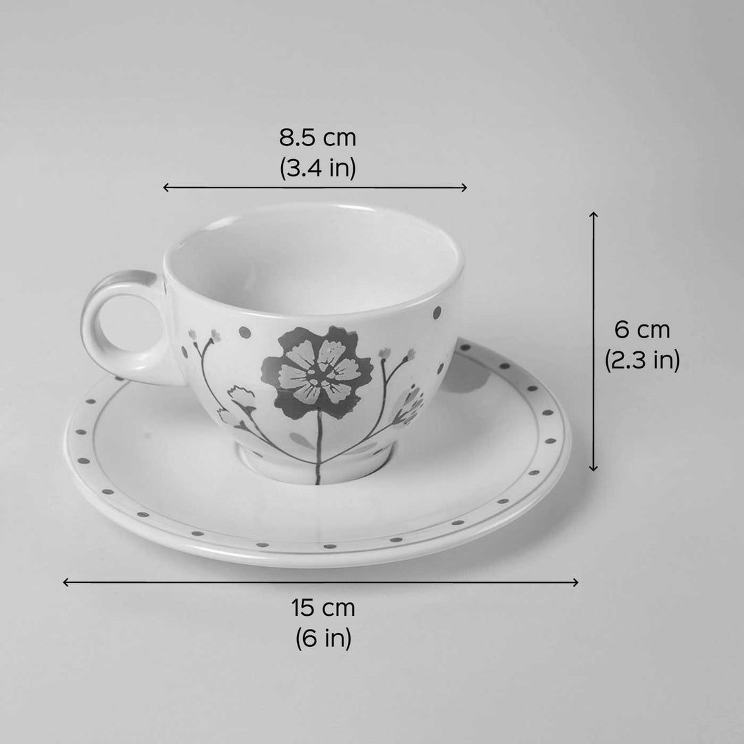 Handpainted Arunya Ceramic Teacup & Saucer | Set Of 8