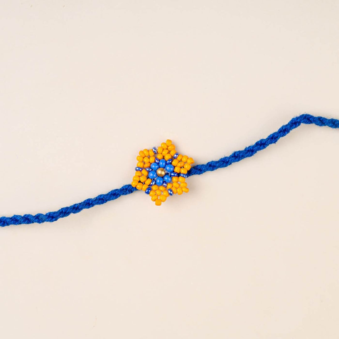 Handcrafted Glass Beads Sitara Rakhi With Roli Chawal