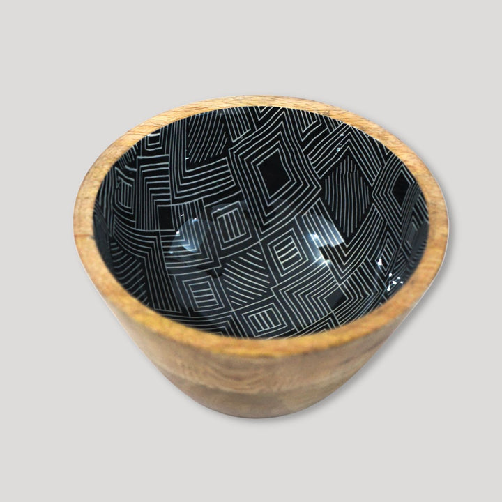 Mango Wood B&W Stripes Enamel Bowl