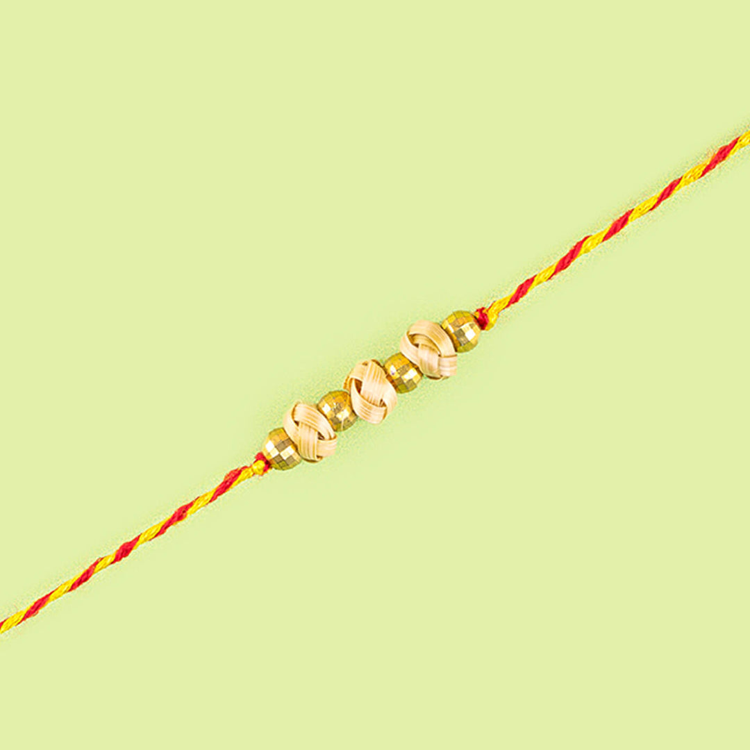 Ecofriendly Minimal Beads Bamboo Rakhi With Roli Chawal