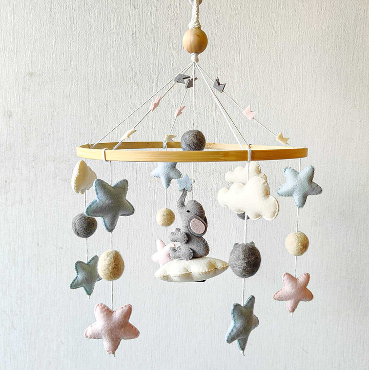 Personalized Handmade Ellie On A Moon Felt Cot Mobile For Newborns