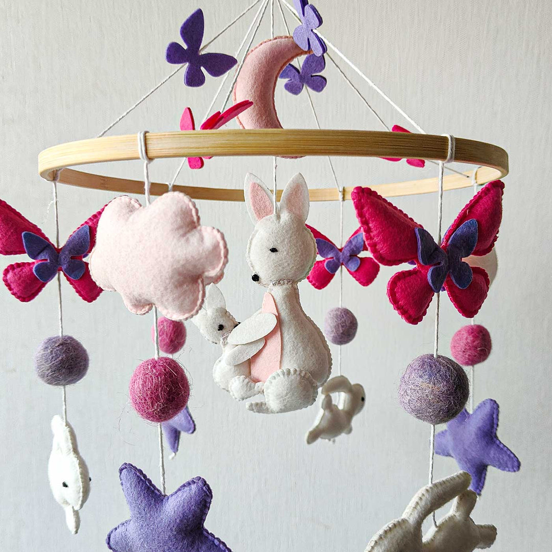 Personalised Handmade Fluttering Burrows Felt Cot Mobile For Newborns