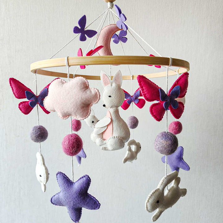 Personalised Handmade Fluttering Burrows Felt Cot Mobile For Newborns