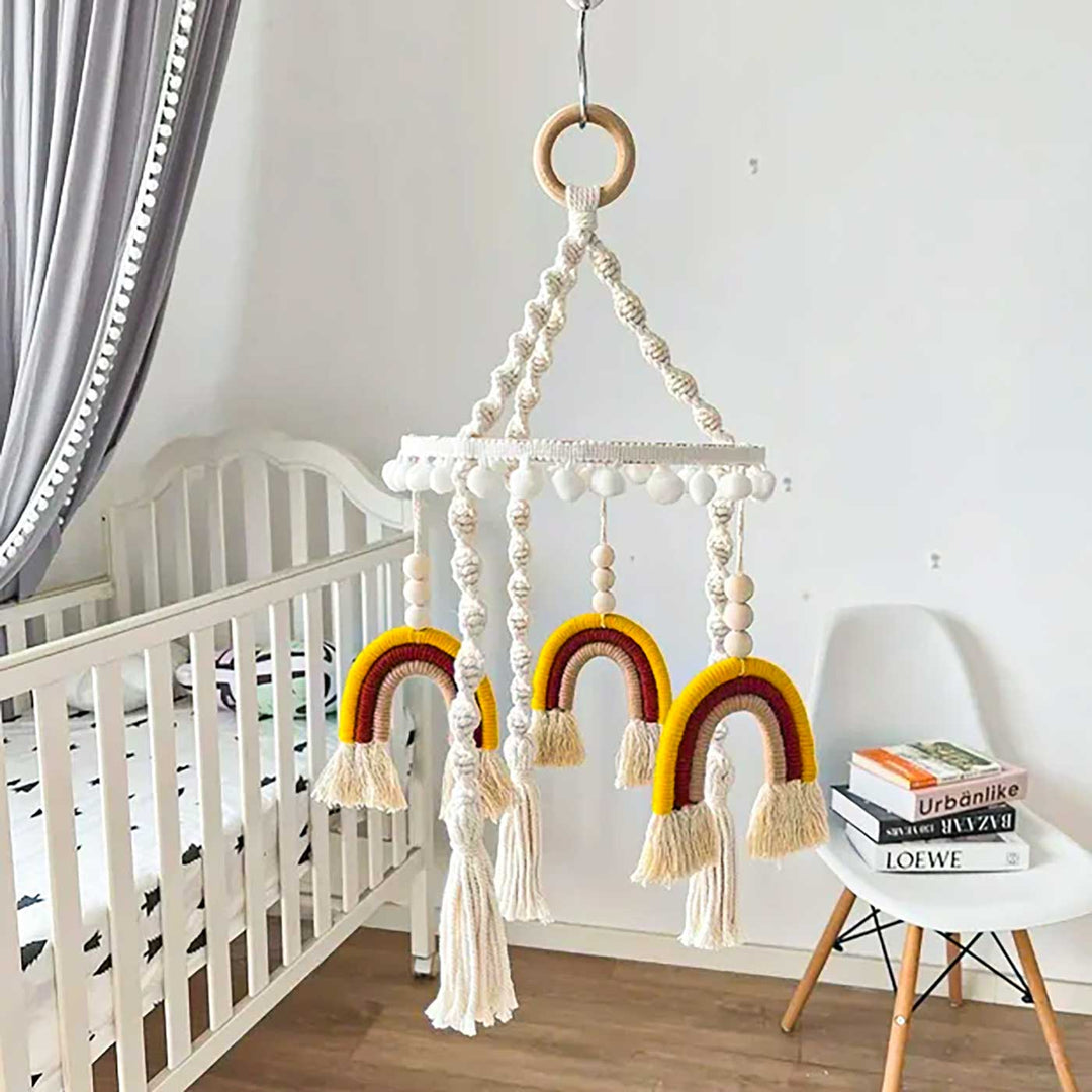 Handmade Rainbow Macrame Felt Cot Mobile For Newborns