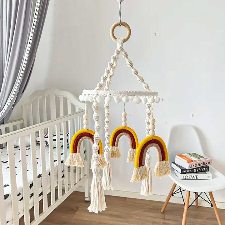 Handmade Rainbow Macrame Felt Cot Mobile For Newborns