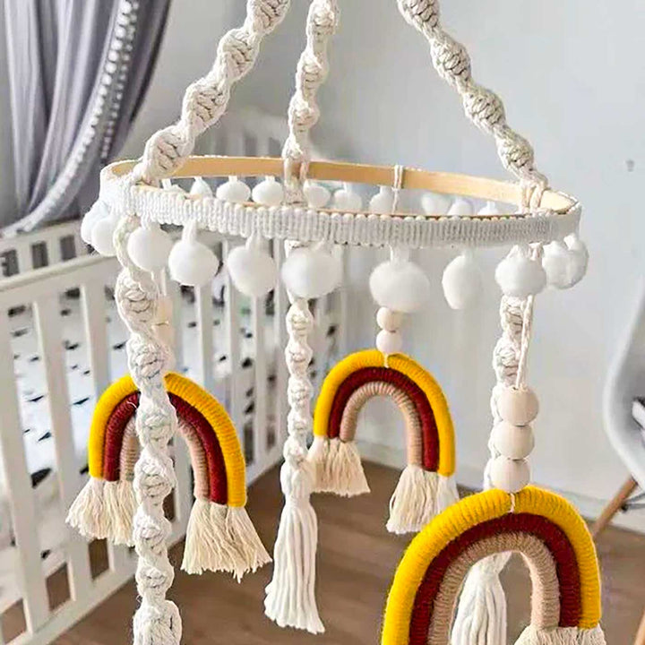 Handmade Rainbow Macrame Felt Cot Mobile For Newborns