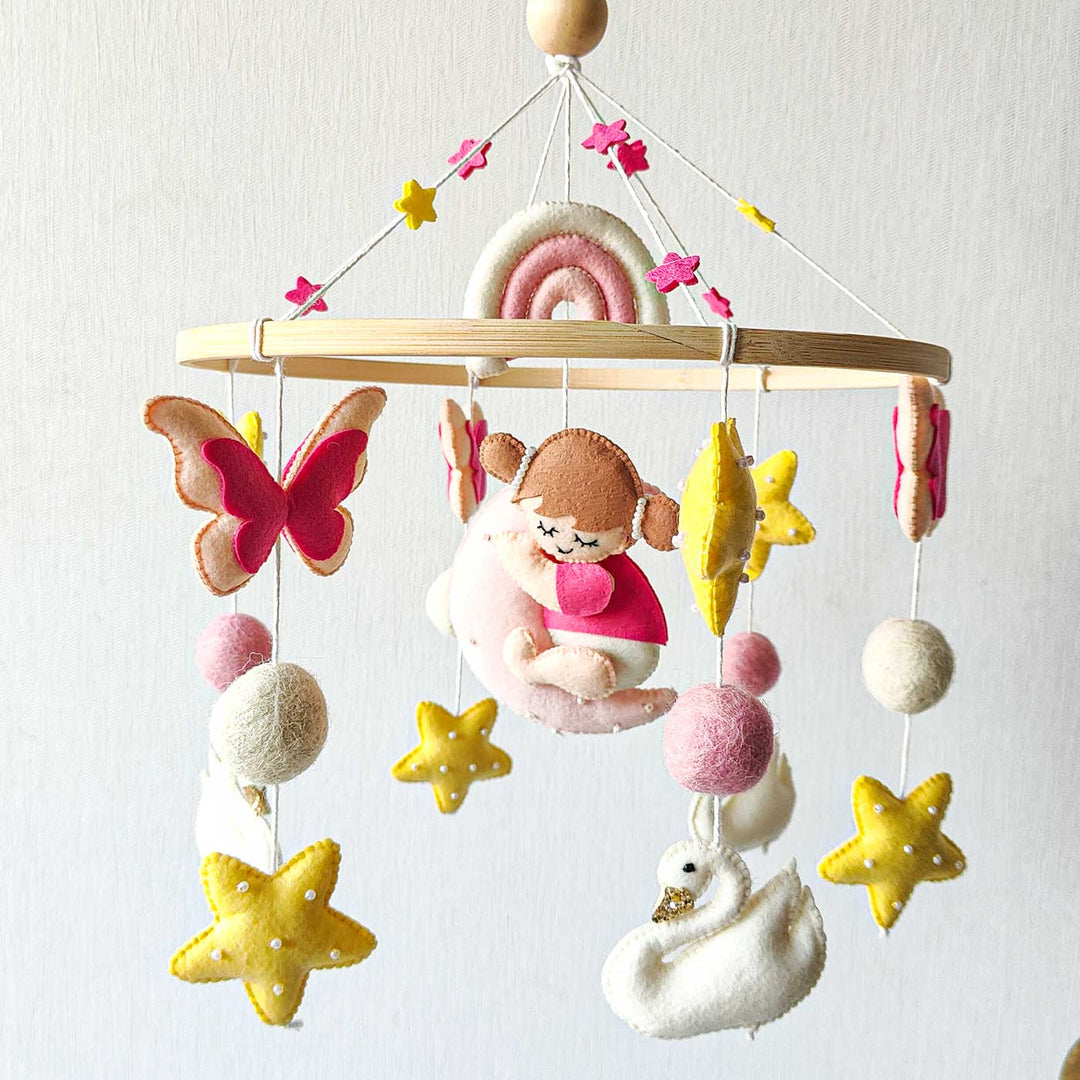 Personalized Handmade Twinkling Princess Felt Cot Mobile For Newborns