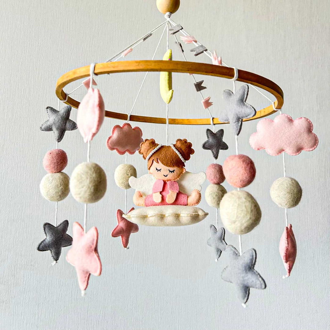 Personalized Handmade Angel’S Cloud Haven Felt Cot Mobile For Newborns