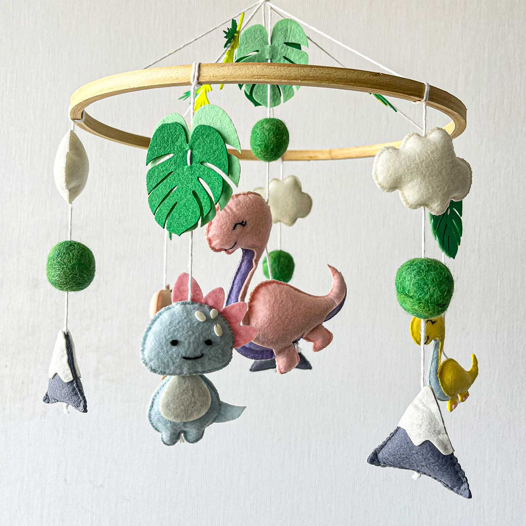 Personalised Handmade Jurassic Journey Felt Cot Mobile For Newborns