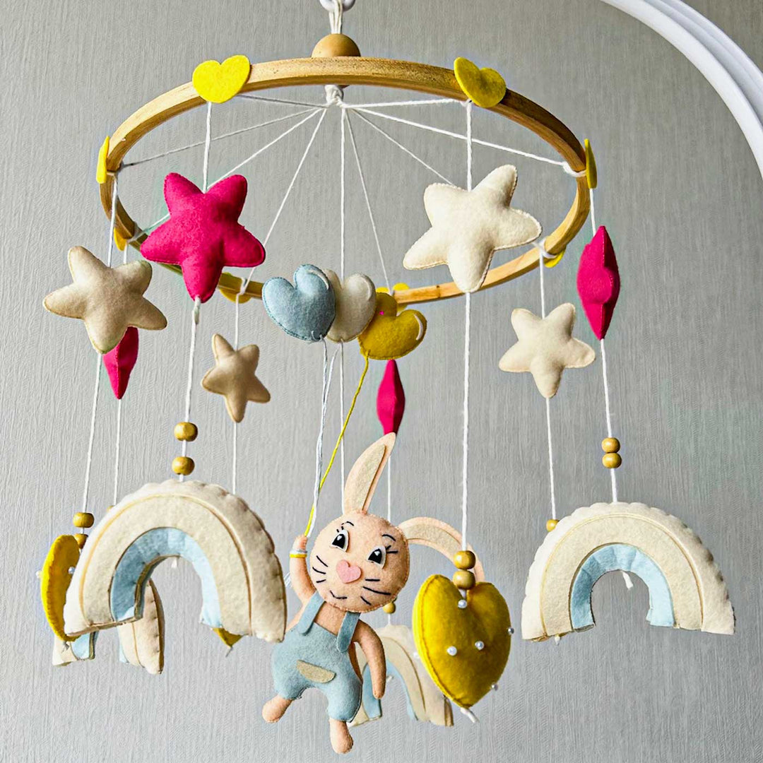 Handmade Bunny Under The Stars Felt Cot Mobile For Newborns