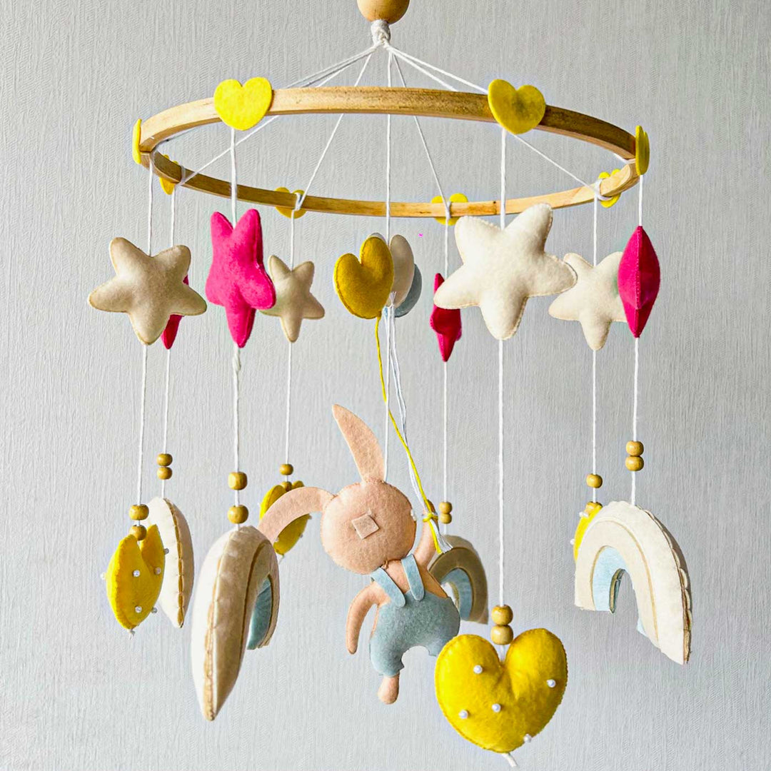 Handmade Bunny Under The Stars Felt Cot Mobile For Newborns