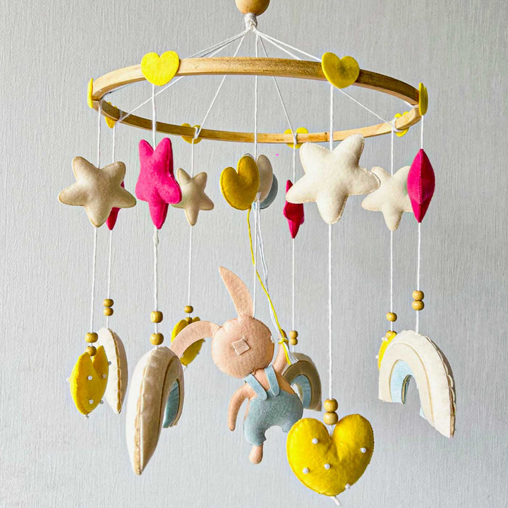 Handmade Bunny Under The Stars Felt Cot Mobile For Newborns