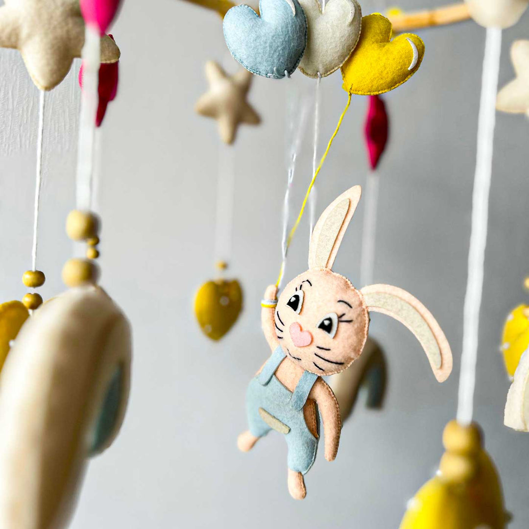 Handmade Bunny Under The Stars Felt Cot Mobile For Newborns