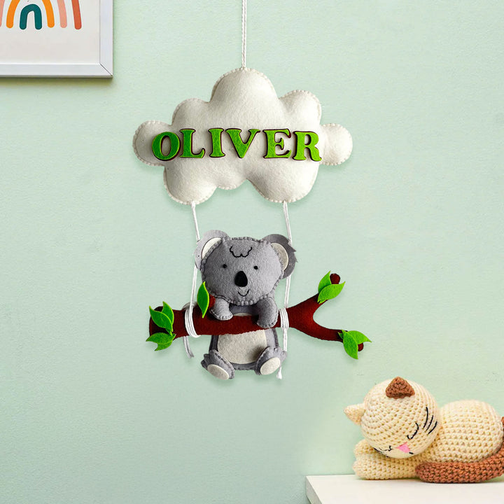 Personalized Koala'S Cling Theme Felt Kids Name Plate