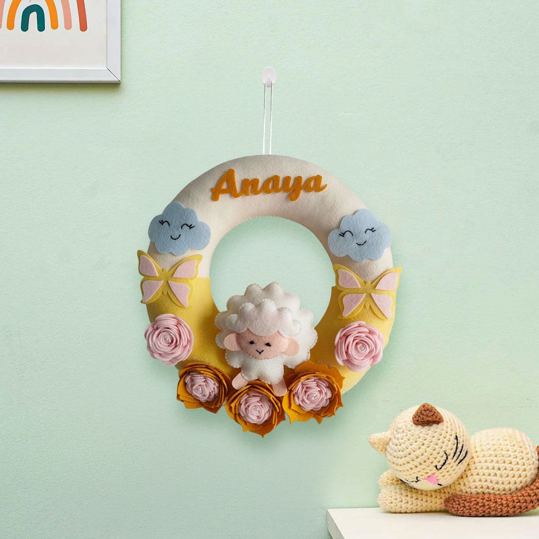 Personalized Sheepish Charm Theme Felt Kids Name Plate