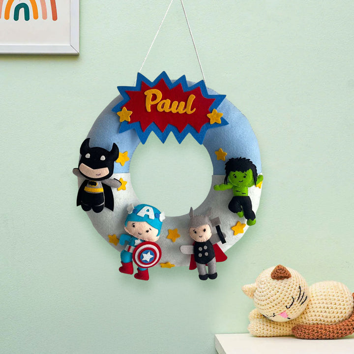 Personalized Superheroes Assemble Theme Felt Kids Name Plate