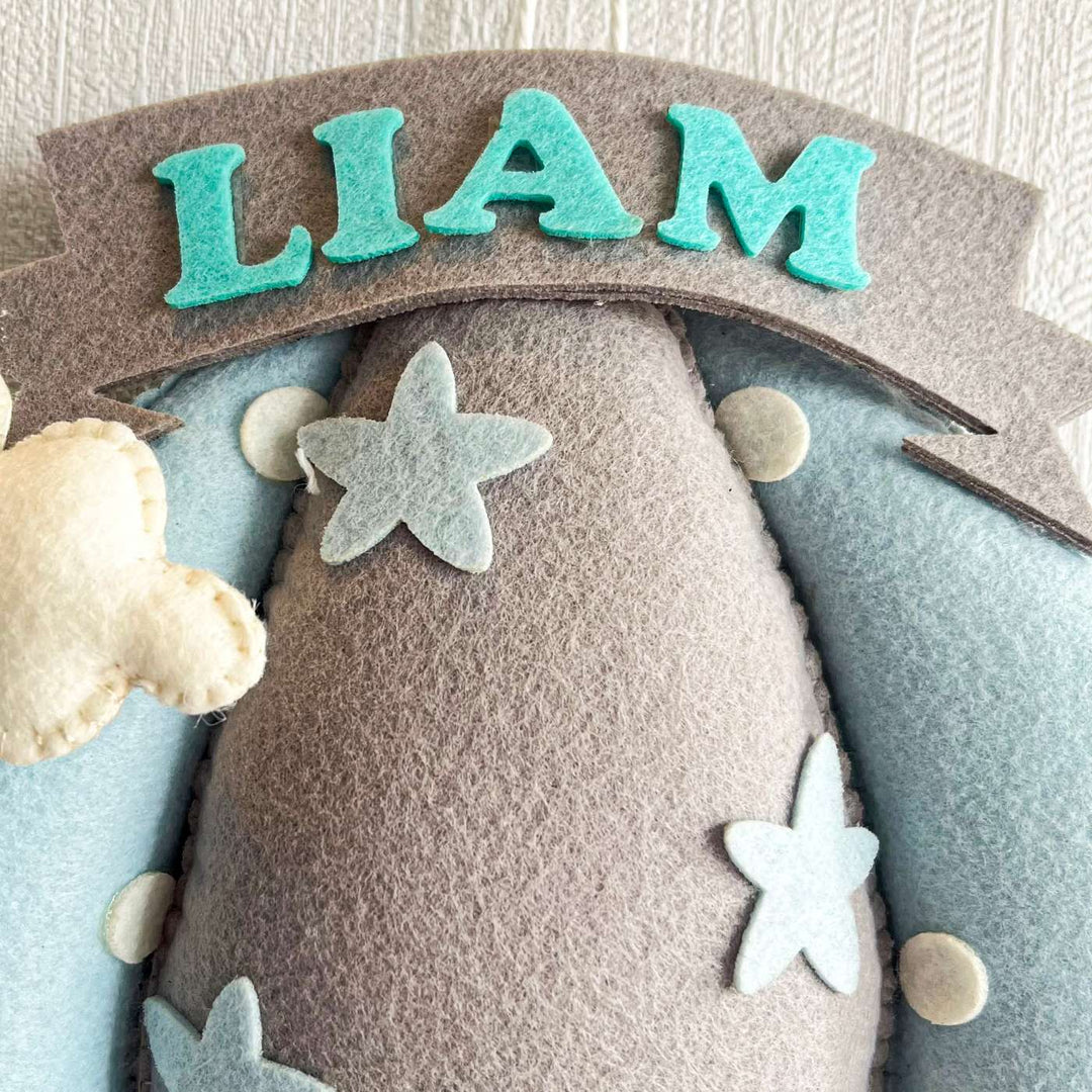 Personalized Blue Teddy On A Swing Theme Felt Kids Name Plate