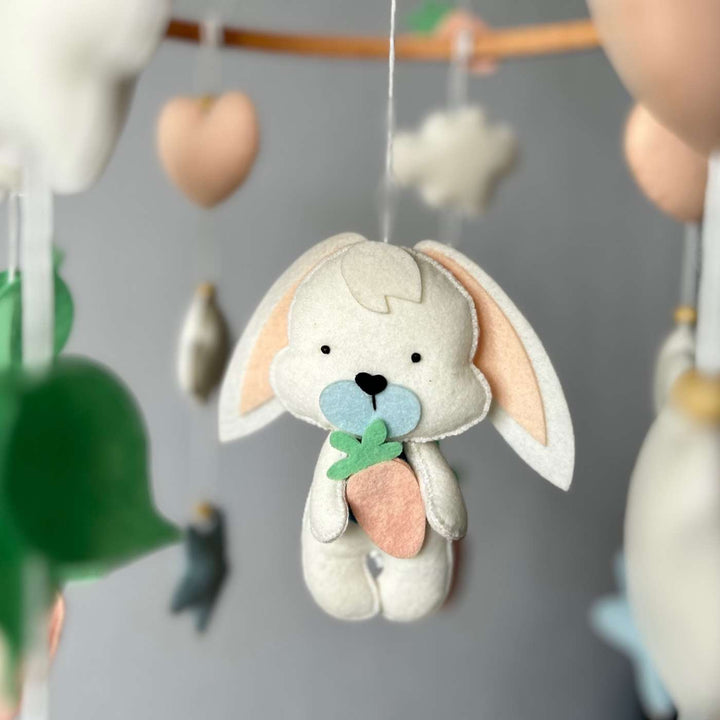 Personalized Handmade Bunny Wonderland Felt Cot Mobile For Newborns