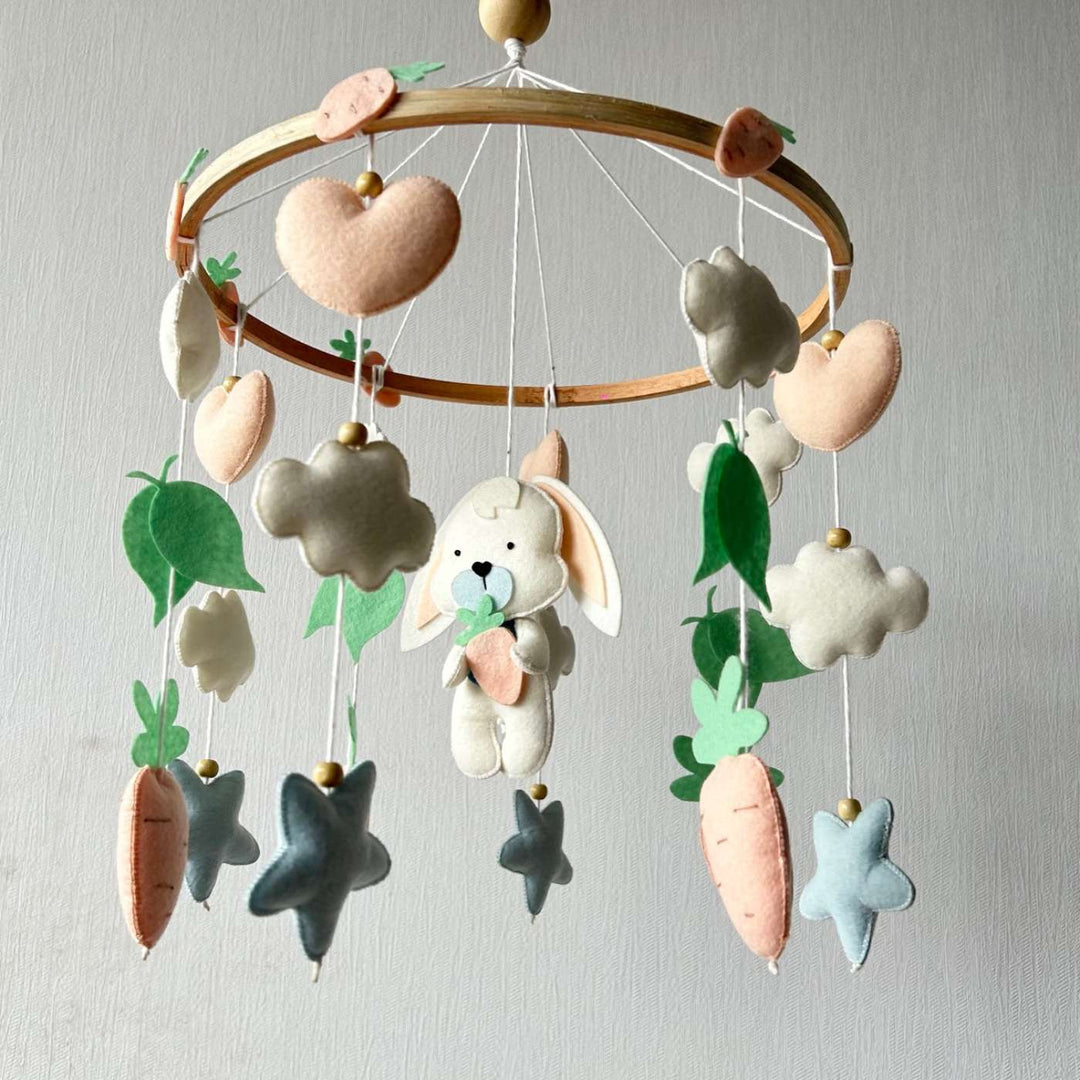 Personalized Handmade Bunny Wonderland Felt Cot Mobile For Newborns