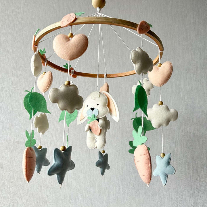 Personalized Handmade Bunny Wonderland Felt Cot Mobile For Newborns