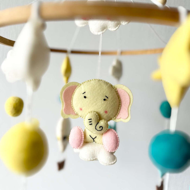 Personalized Handmade Elephant Air Adventure Felt Cot Mobile For Newborns