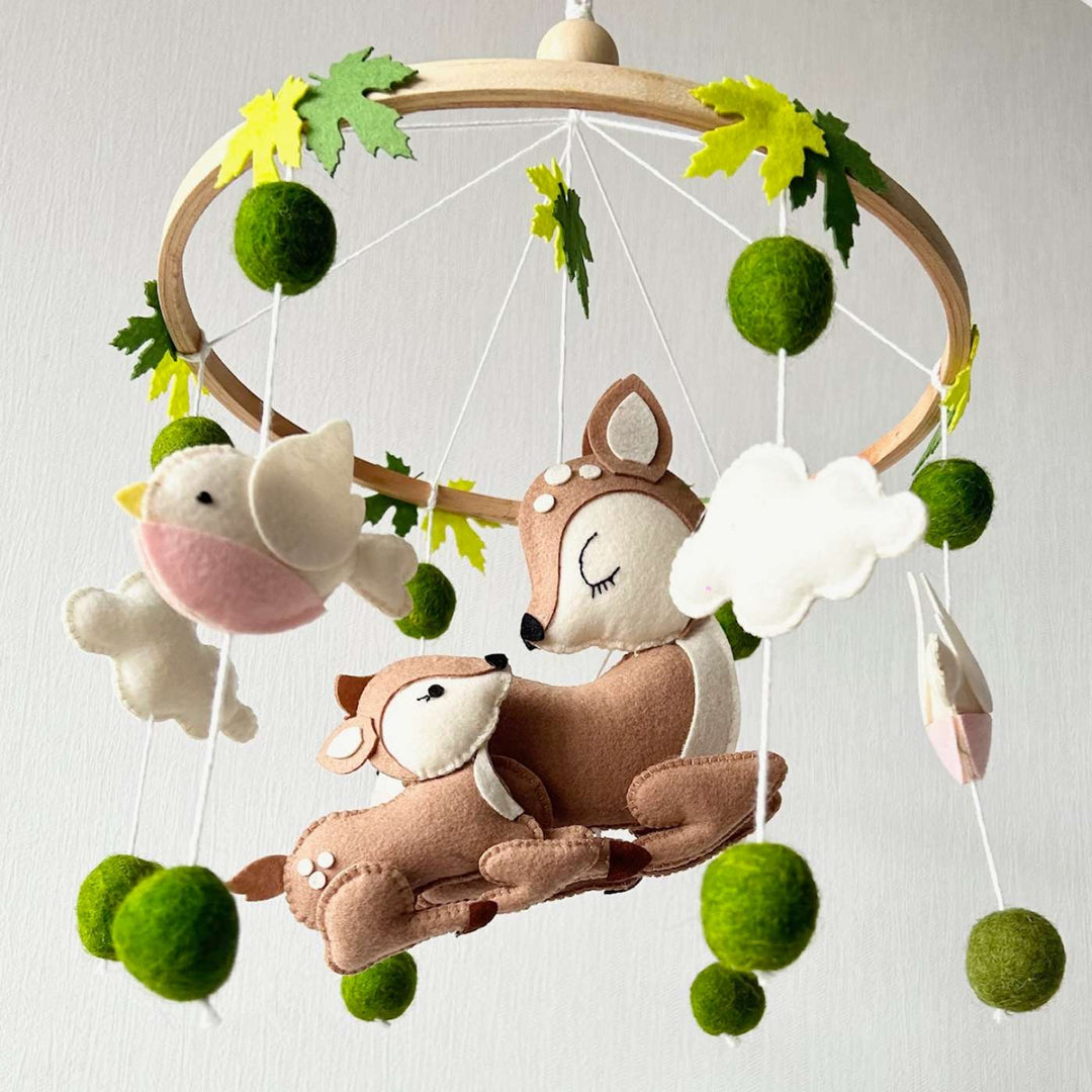 Personalized Handmade Mommy'S Little Fawn Felt Cot Mobile For Newborns