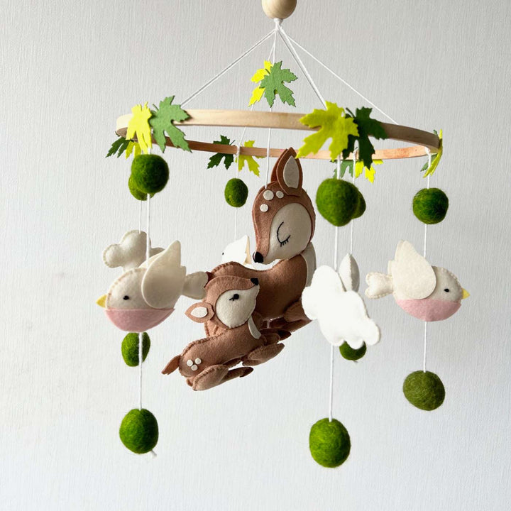 Personalized Handmade Mommy'S Little Fawn Felt Cot Mobile For Newborns