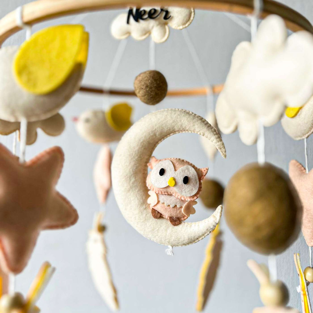 Personalized Handmade Owl Moonlight Felt Cot Mobile For Newborns