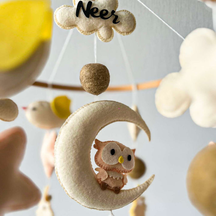 Personalized Handmade Owl Moonlight Felt Cot Mobile For Newborns