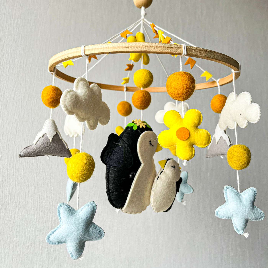 Personalized Handmade Penguin Dreamland Felt Cot Mobile For Newborns