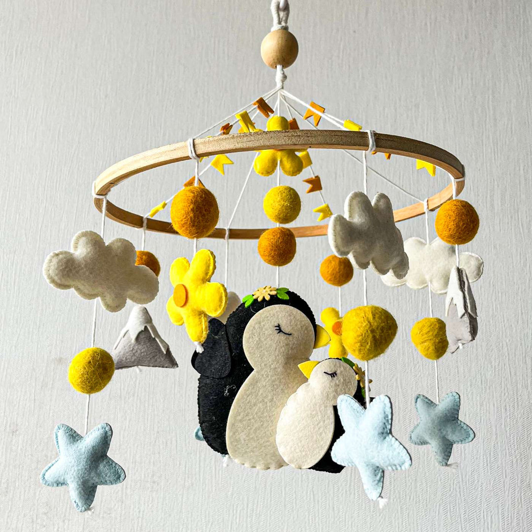 Personalized Handmade Penguin Dreamland Felt Cot Mobile For Newborns