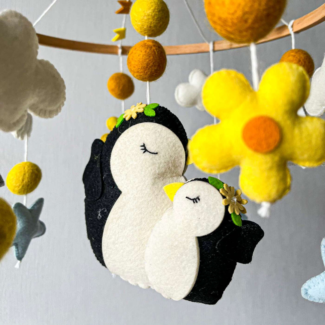 Personalized Handmade Penguin Dreamland Felt Cot Mobile For Newborns