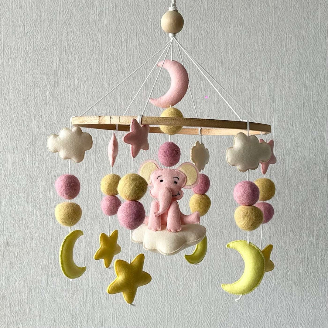 Personalized Handmade Starry Sky Elephant Felt Cot Mobile For Newborns