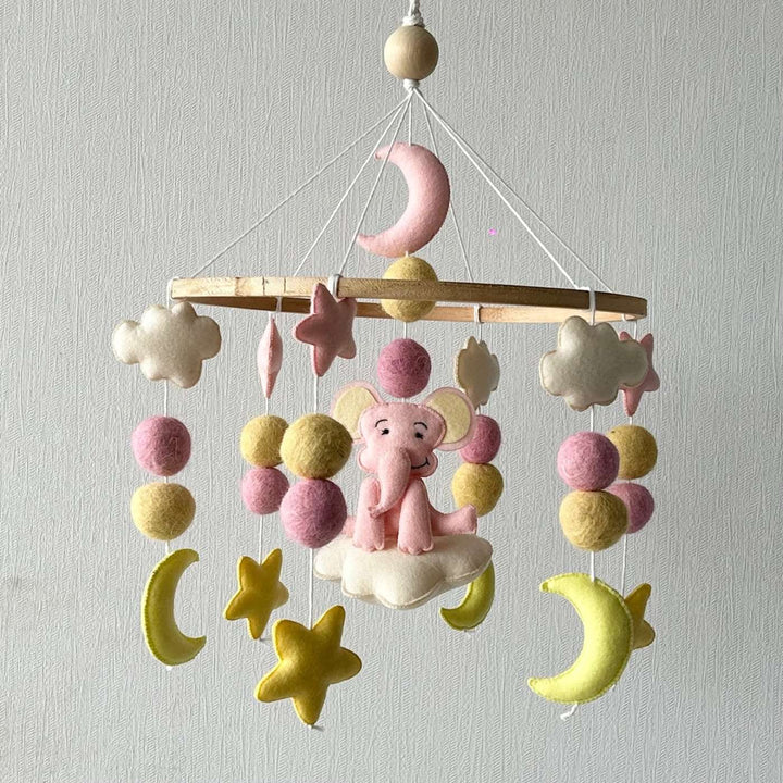 Personalized Handmade Starry Sky Elephant Felt Cot Mobile For Newborns