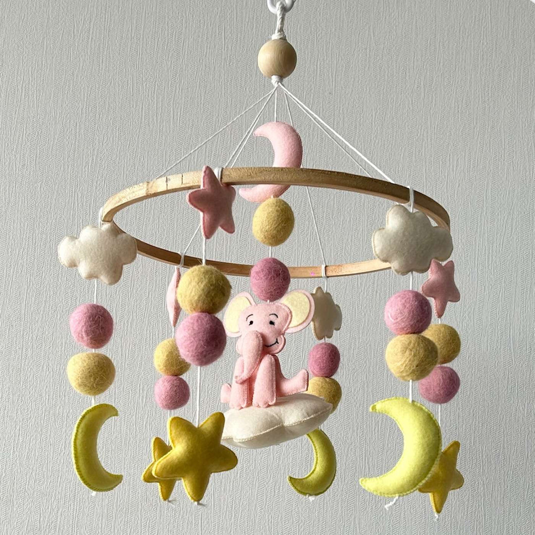 Personalized Handmade Starry Sky Elephant Felt Cot Mobile For Newborns