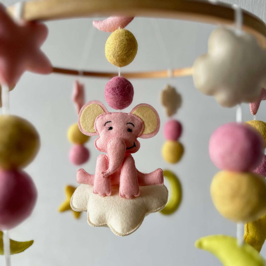 Personalized Handmade Starry Sky Elephant Felt Cot Mobile For Newborns