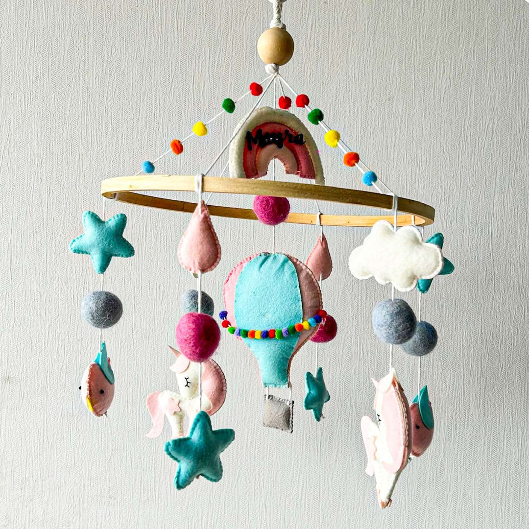 Personalized Handmade Unicorn'S Rainbow Flight Felt Cot Mobile For Newborns