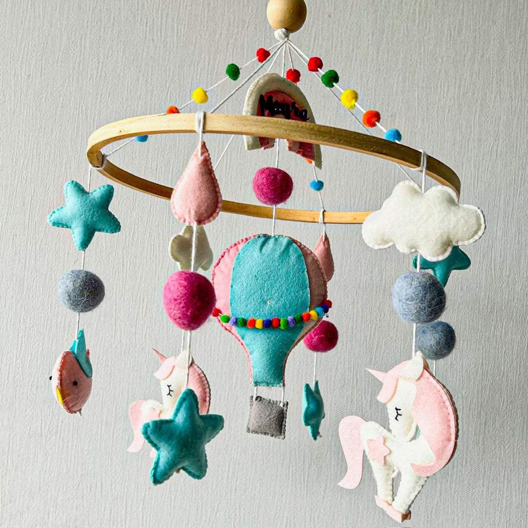 Personalized Handmade Unicorn'S Rainbow Flight Felt Cot Mobile For Newborns